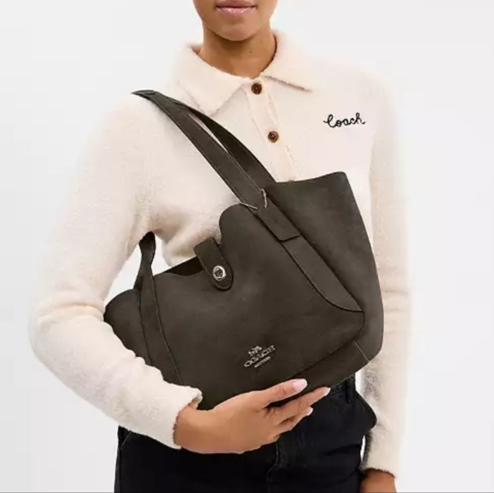Coach Hadley Turnlock Tote Shoulder Bag In Suede - Picture 2 of 16